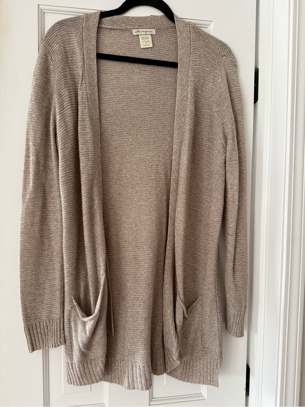 Cotton Emporium Open Front Long Cardigan Sweater Beige Taupe Women’s Size Medium